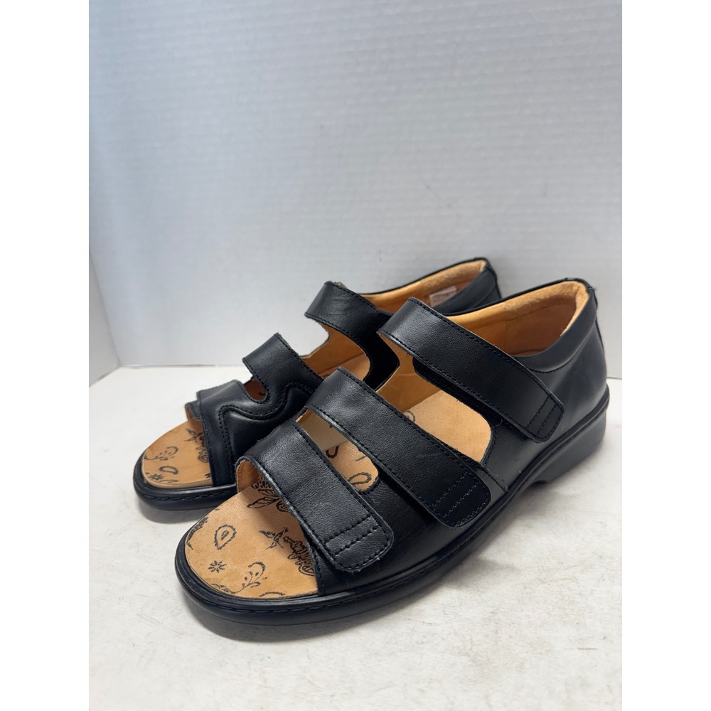 Portofino Black Leather Triple Strap Comfort Sandals Made in Spain Size 40 9